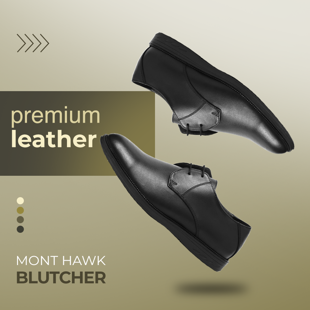Mont Hawk Leather Blucher Shoes – Open-Lace Derby Design with Cushioned TPR Comfort Sole & Breathable Leather Lining