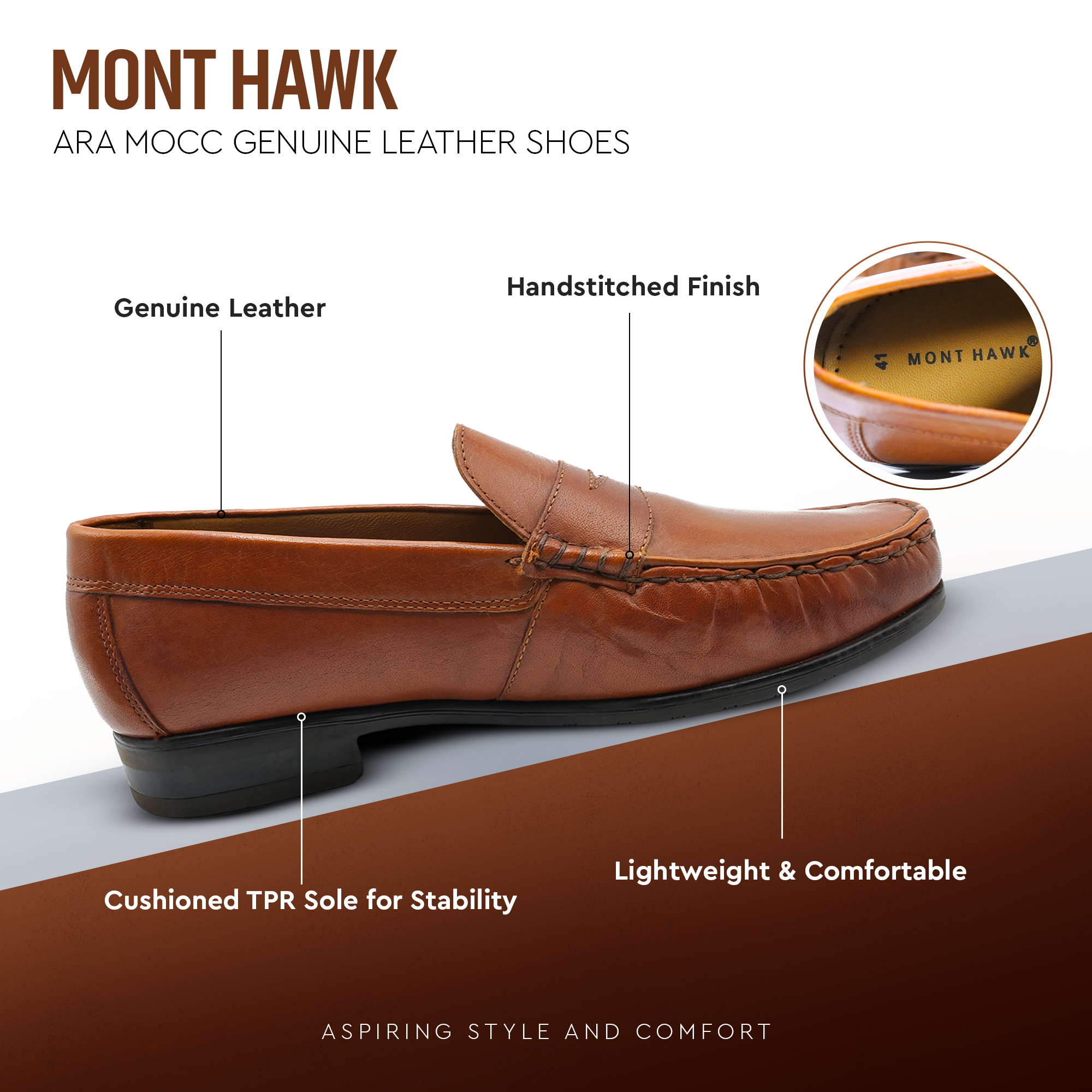 Mont Hawk Men’s Tassel Mocc Genuine Leather Loafers – Handstitched Slip-On Shoes with Cushioned Insole & Durable TPR Sole