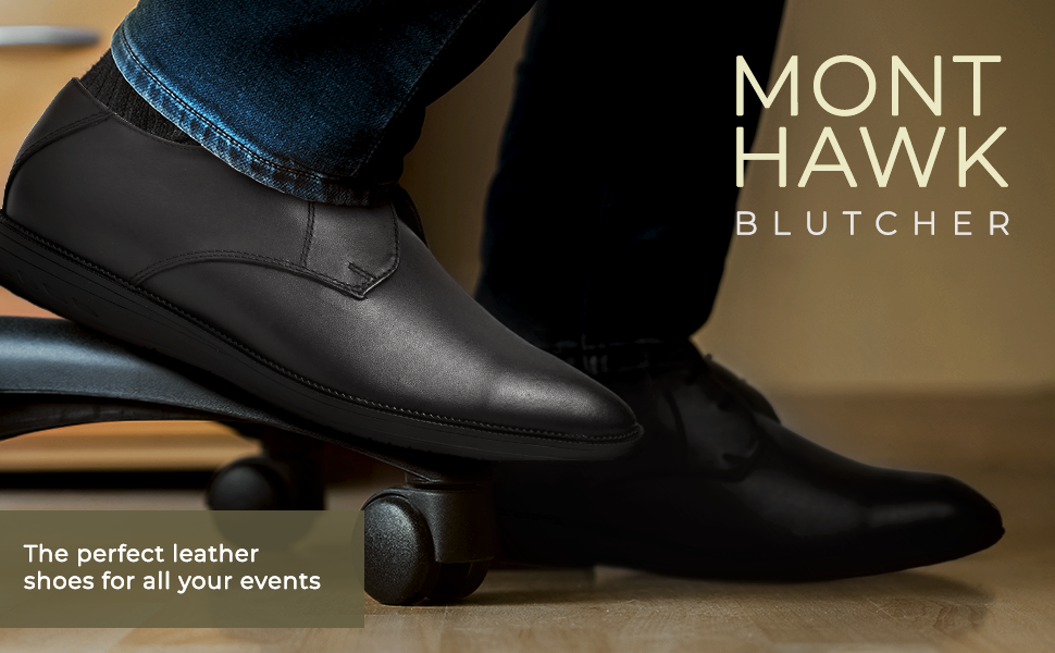 Mont Hawk Leather Blucher Shoes – Open-Lace Derby Design with Cushioned TPR Comfort Sole & Breathable Leather Lining