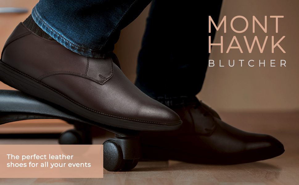 Mont Hawk Leather Blucher Shoes – Open-Lace Derby Design with Cushioned TPR Comfort Sole & Breathable Leather Lining