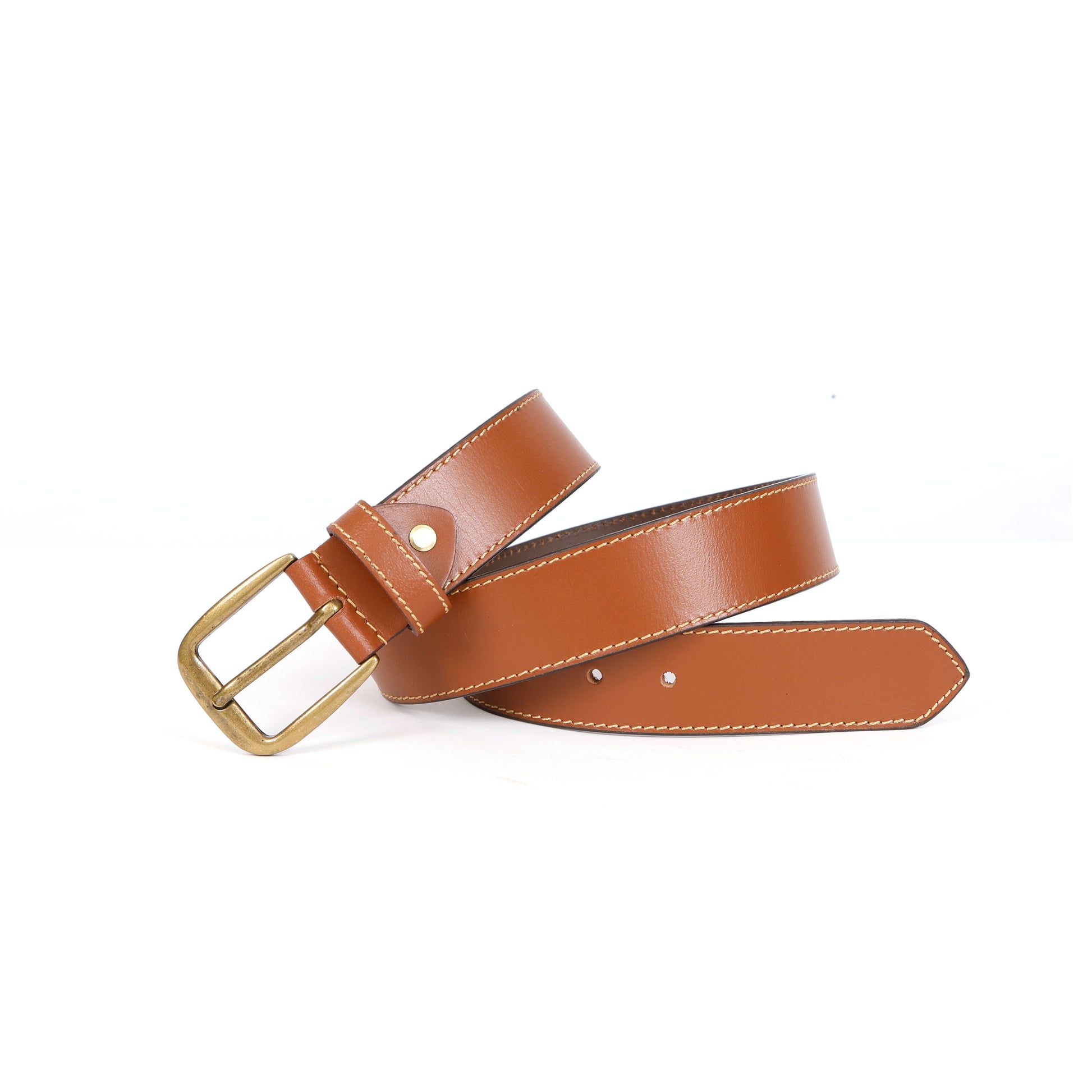 Genuine Leather Casual Belt for Men with Brass Buckle
