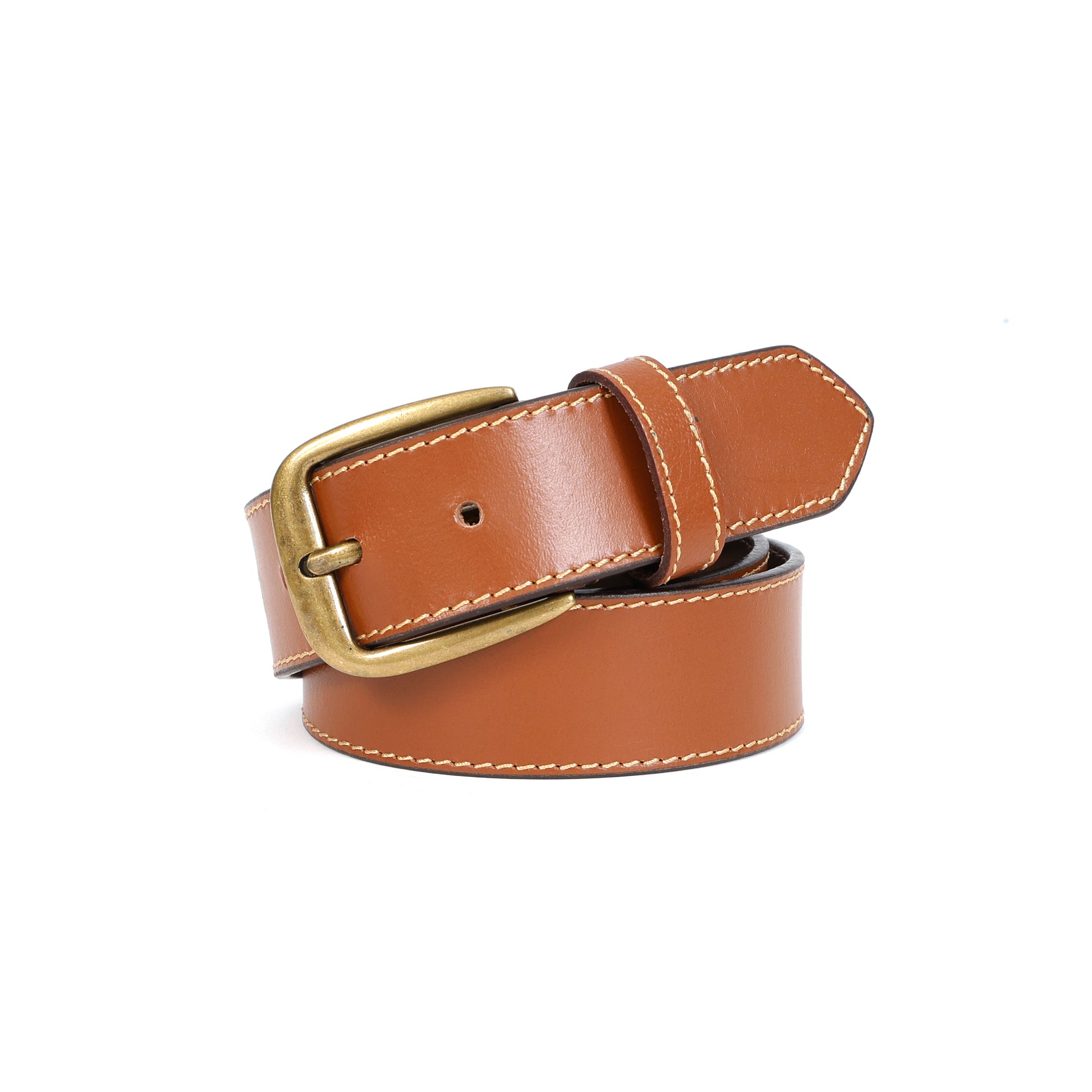 Genuine Leather Casual Belt for Men with Brass Buckle