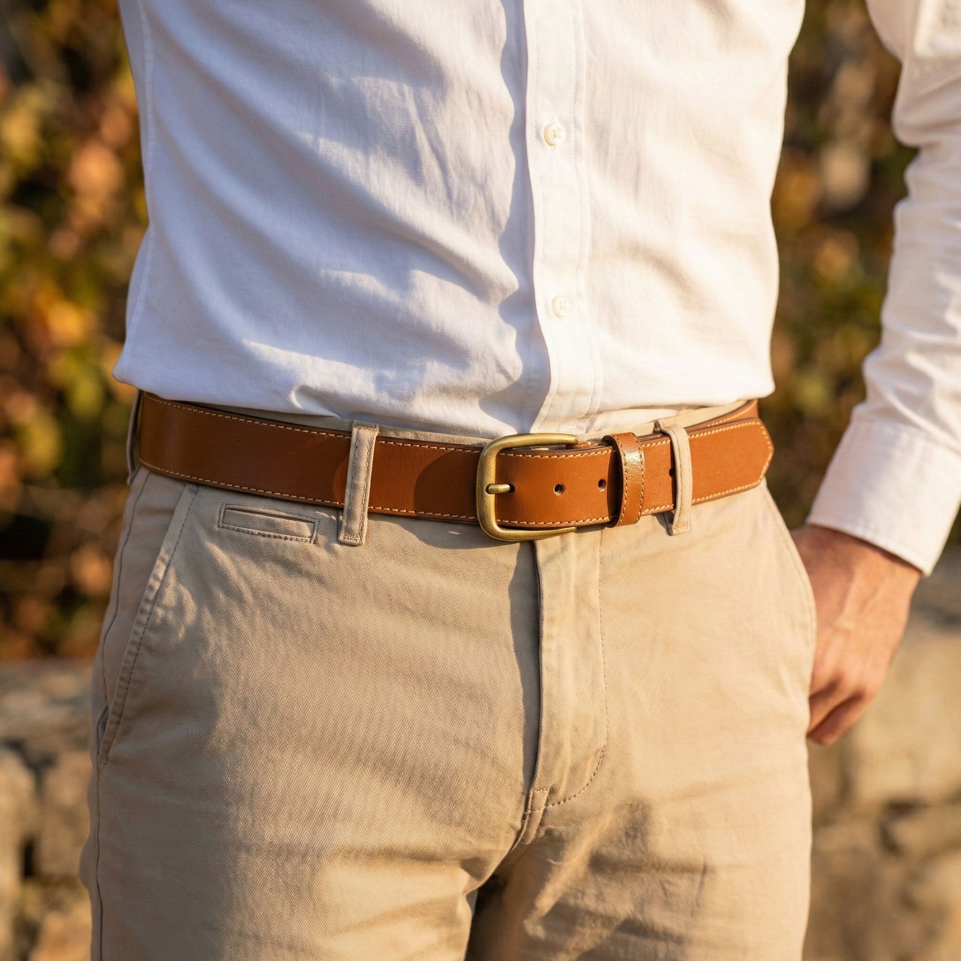 Genuine Leather Casual Belt for Men with Brass Buckle