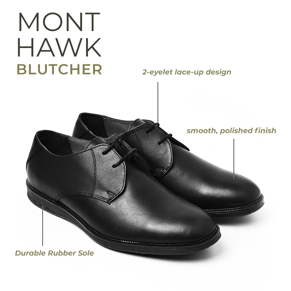 Mont Hawk Leather Blucher Shoes – Open-Lace Derby Design with Cushioned TPR Comfort Sole & Breathable Leather Lining