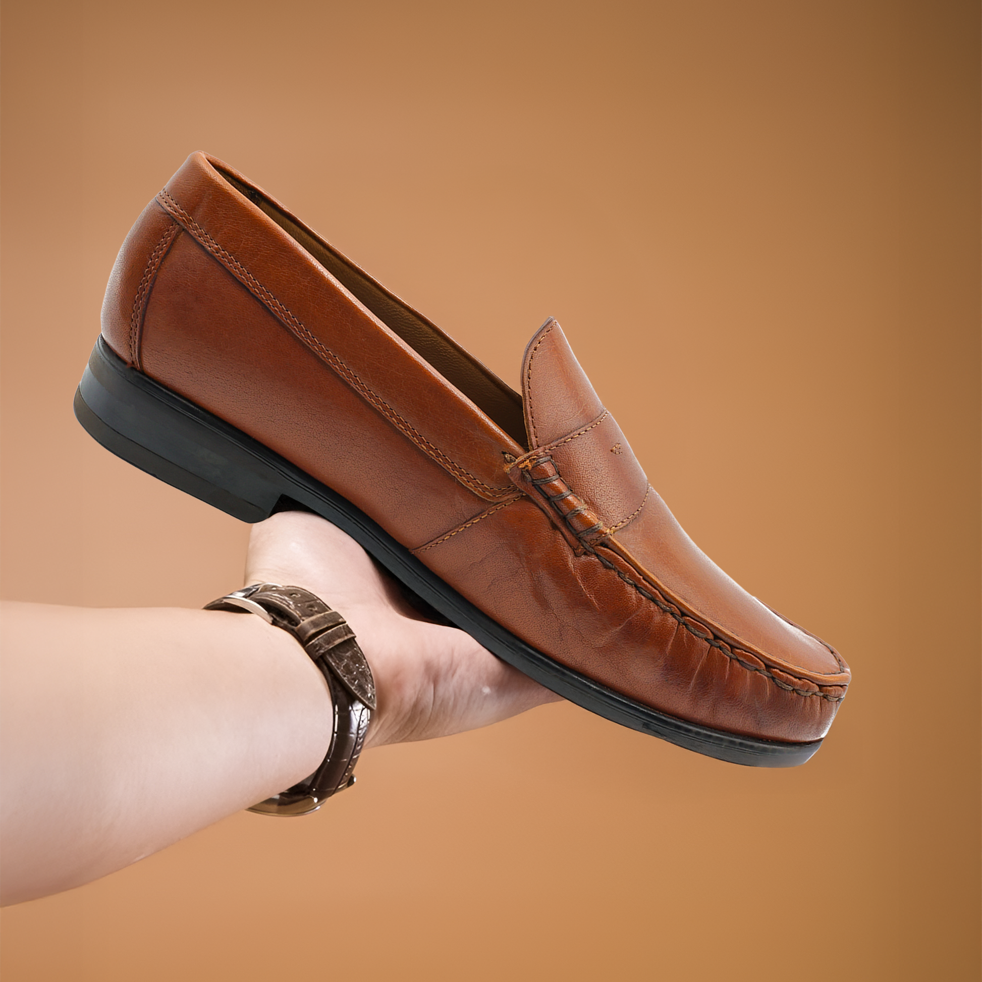 Ara Mocc Genuine Leather Loafers – Handstitched Slip-On Shoes with Cushioned Insole & Durable TPR Sole