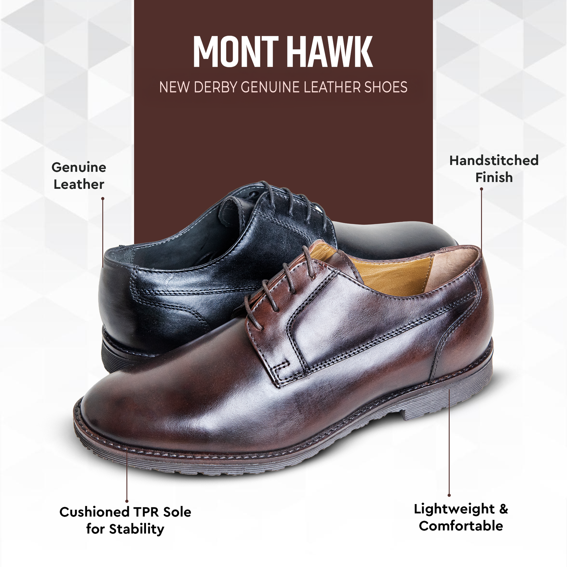 New Derby Shoes – Genuine Leather Lace-Up Derbies with Cushioned Comfort Sole & Breathable Lining