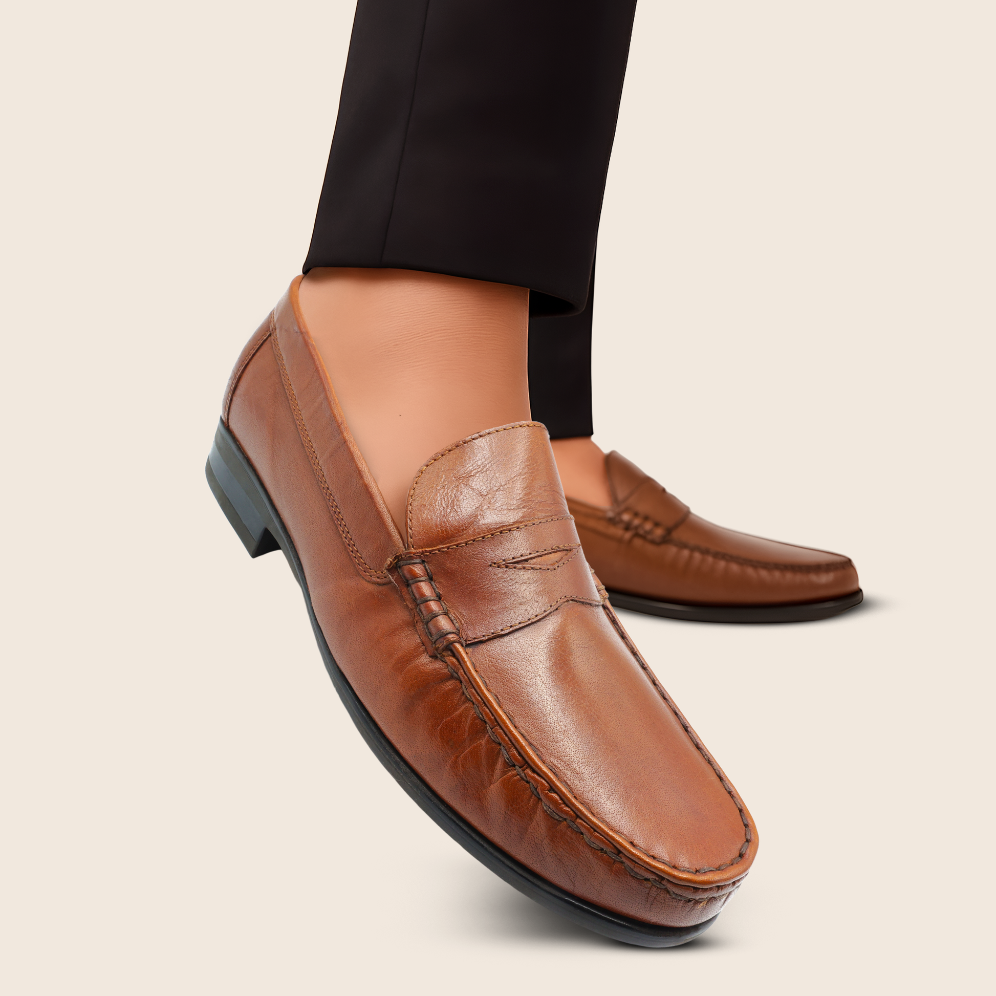 Ara Mocc Genuine Leather Loafers – Handstitched Slip-On Shoes with Cushioned Insole & Durable TPR Sole