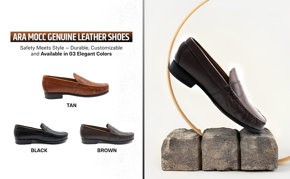 Ara Mocc Genuine Leather Loafers – Handstitched Slip-On Shoes with Cushioned Insole & Durable TPR Sole