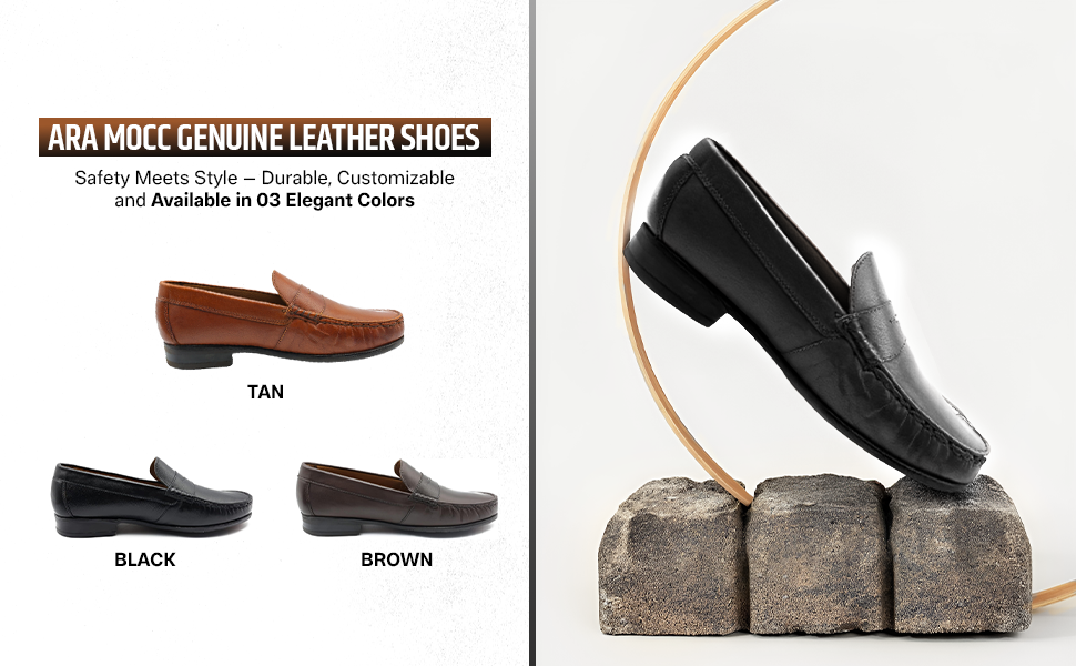 Ara Mocc Genuine Leather Loafers – Handstitched Slip-On Shoes with Cushioned Insole & Durable TPR Sole
