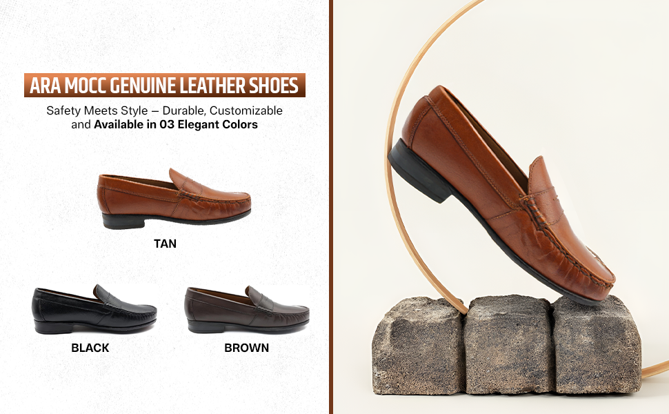 Ara Mocc Genuine Leather Loafers – Handstitched Slip-On Shoes with Cushioned Insole & Durable TPR Sole