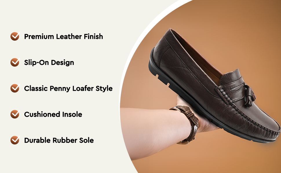 Tassel Mocc  Genuine  Leather Loafers – Handstitched Slip-On Shoes with Cushioned Insole & Durable TPR Sole