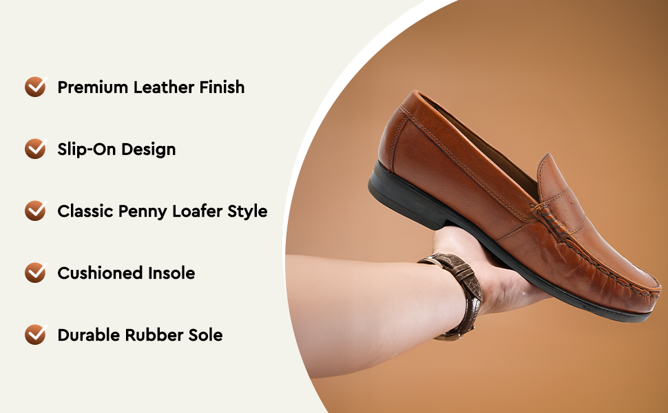 Ara Mocc Genuine Leather Loafers – Handstitched Slip-On Shoes with Cushioned Insole & Durable TPR Sole