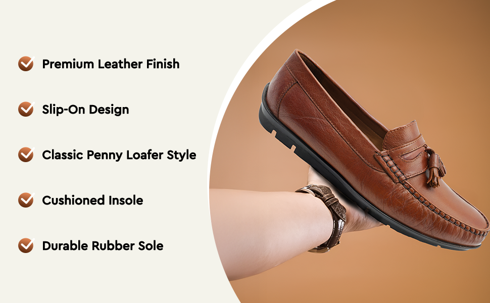 Tassel Mocc  Genuine  Leather Loafers – Handstitched Slip-On Shoes with Cushioned Insole & Durable TPR Sole