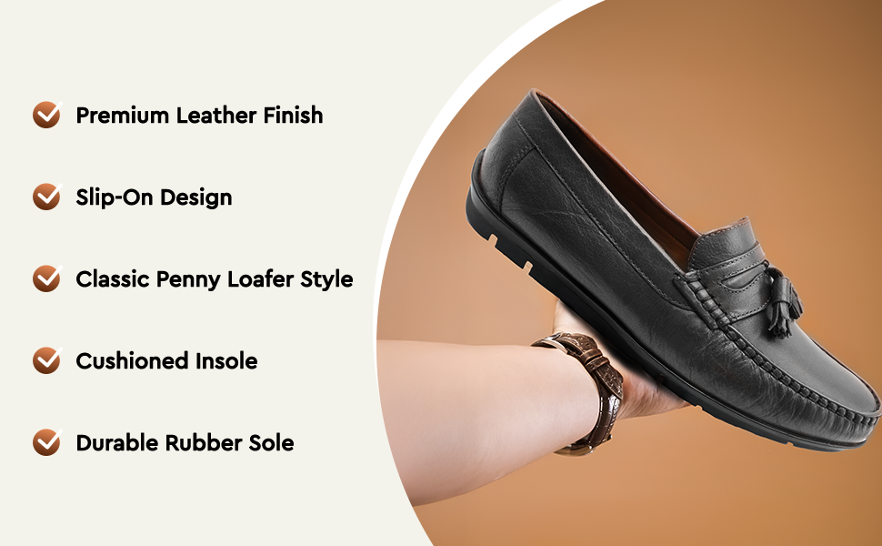 Tassel Mocc  Genuine  Leather Loafers – Handstitched Slip-On Shoes with Cushioned Insole & Durable TPR Sole