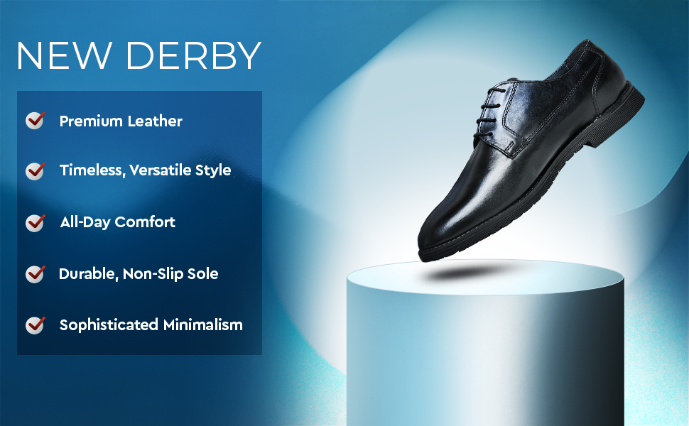 New Derby Shoes – Genuine Leather Lace-Up Derbies with Cushioned Comfort Sole & Breathable Lining