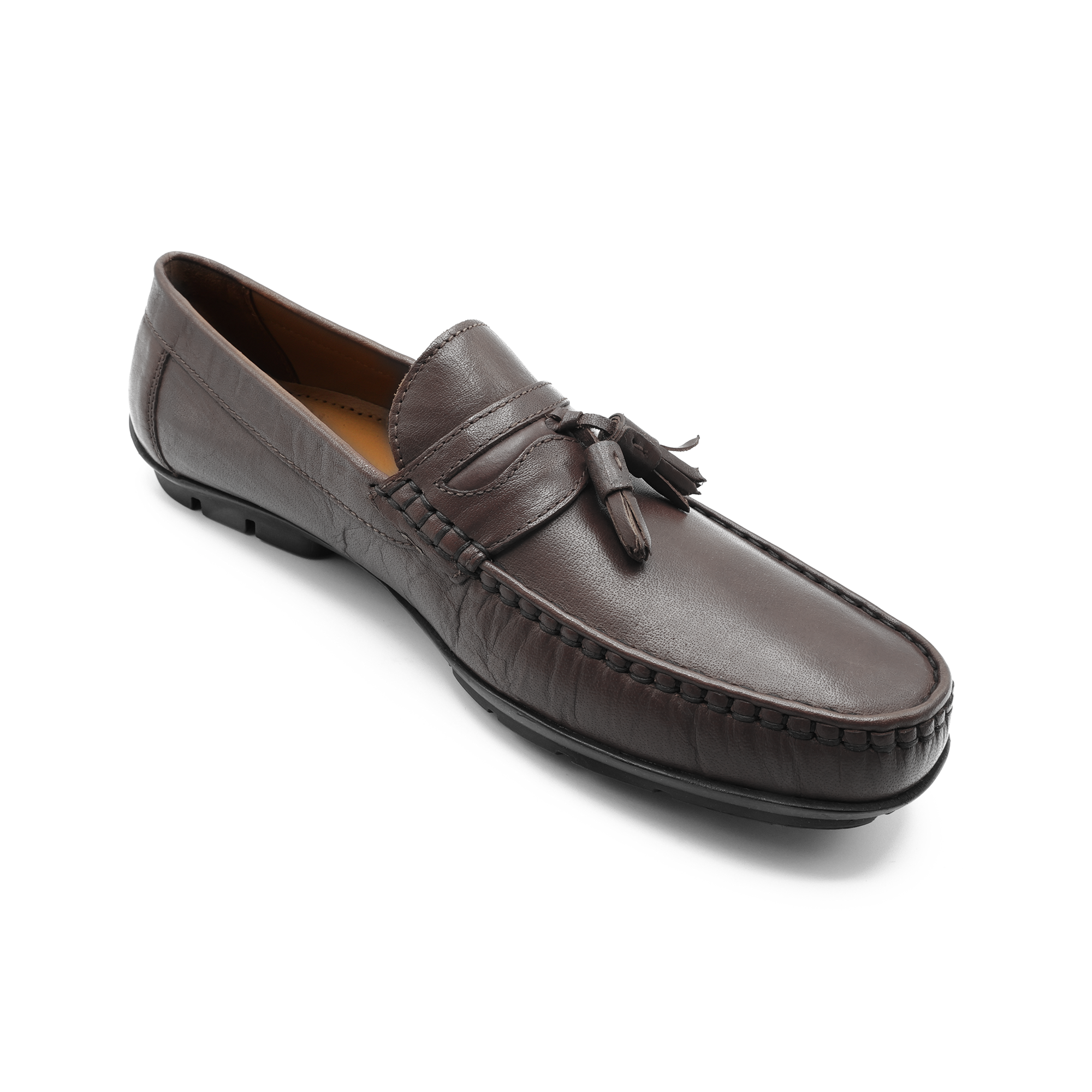 Mont Hawk Men’s Tassel Mocc Genuine Brown Tan Leather Loafers – Handstitched Slip-On Shoes with Cushioned Insole & Durable TPR Sole