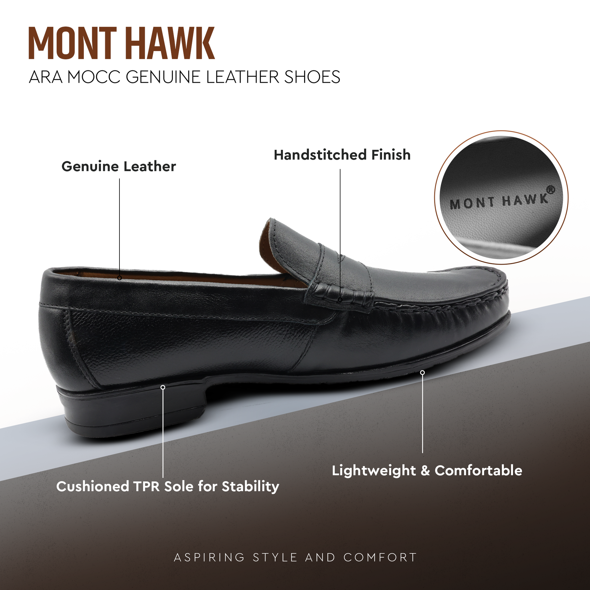 Ara Mocc Genuine Leather Loafers – Handstitched Slip-On Shoes with Cushioned Insole & Durable TPR Sole
