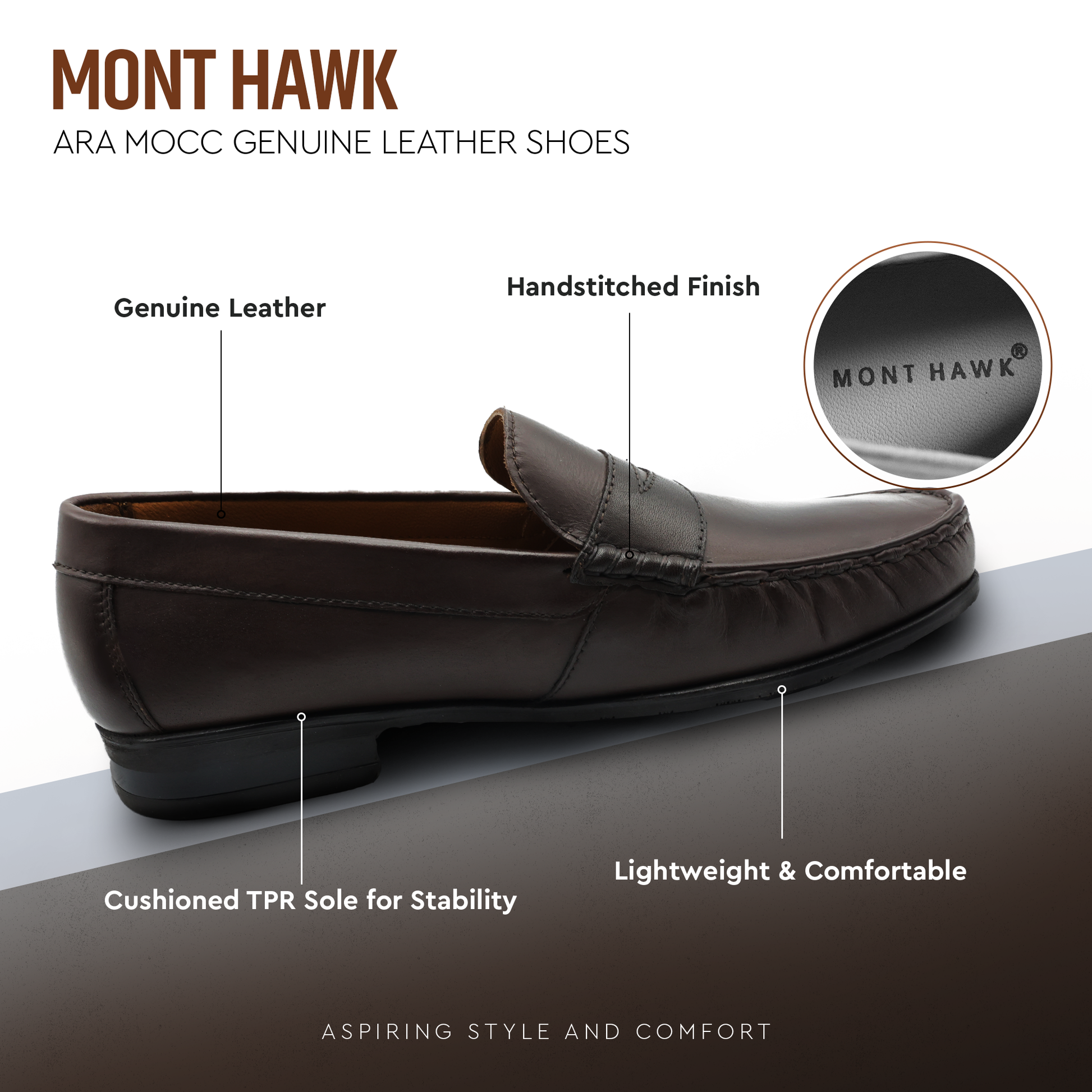 Ara Mocc Genuine Leather Loafers – Handstitched Slip-On Shoes with Cushioned Insole & Durable TPR Sole