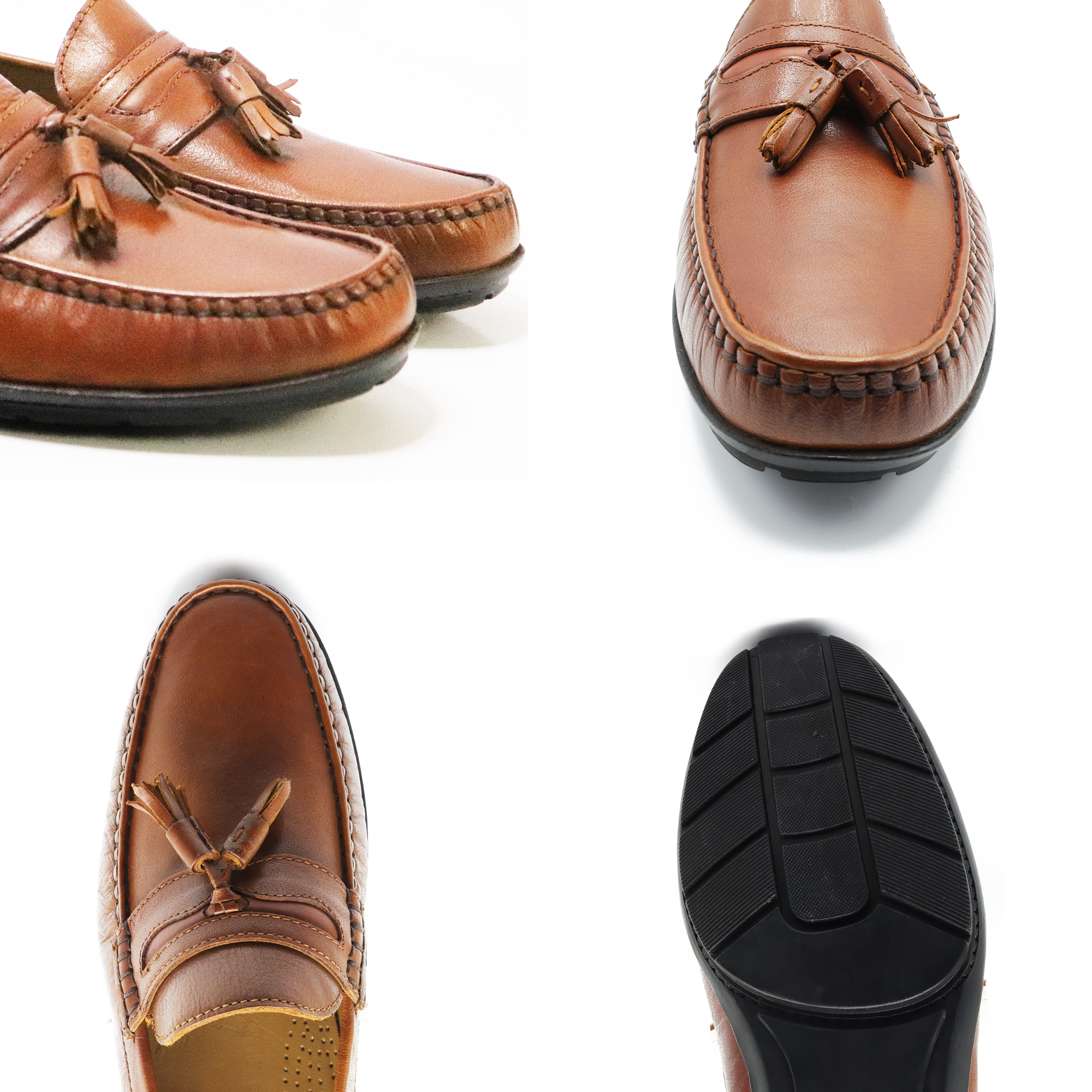 Mont Hawk Men’s Tassel Mocc Genuine Tan Leather Loafers – Handstitched Slip-On Shoes with Cushioned Insole & Durable TPR Sole