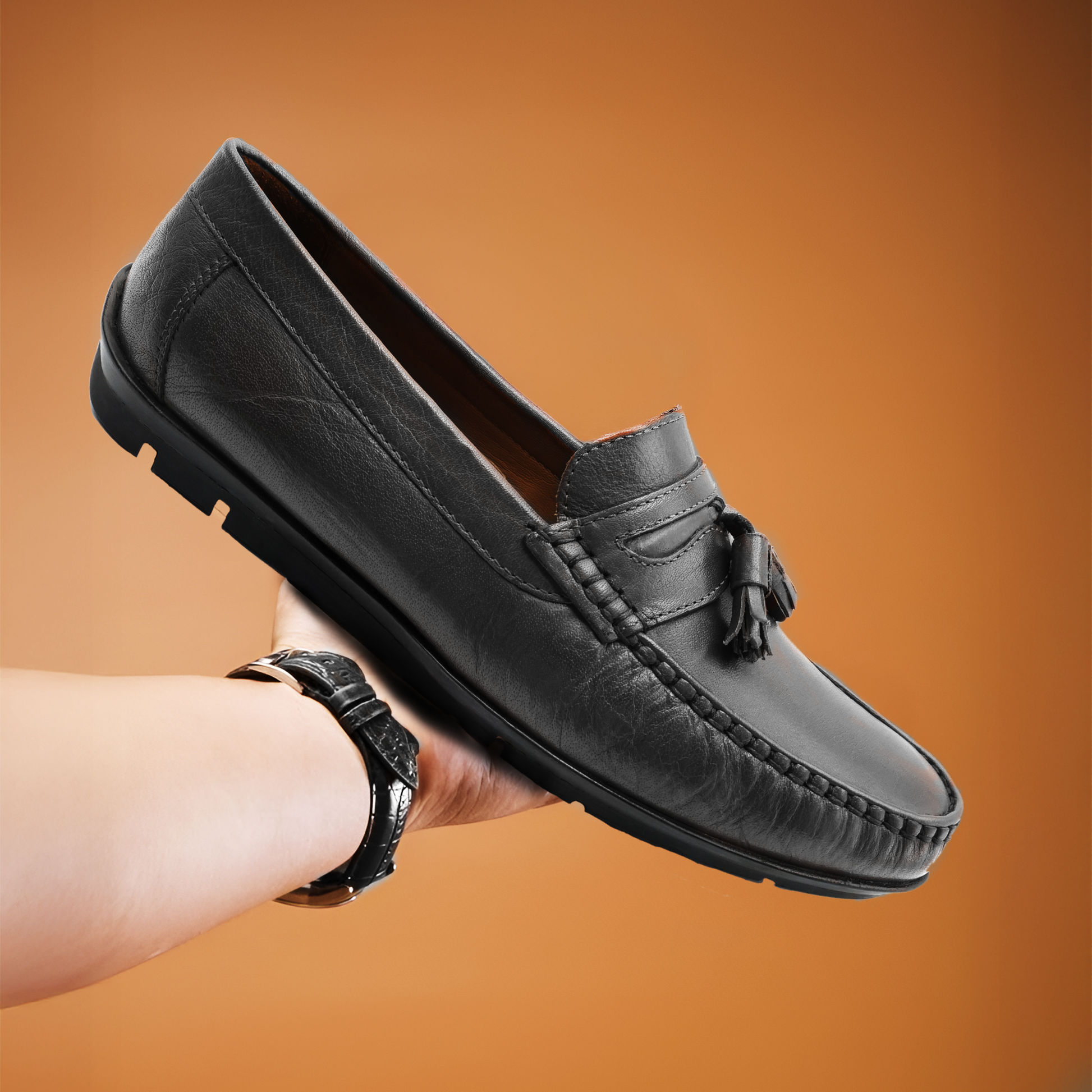 Tassel Mocc  Genuine  Leather Loafers – Handstitched Slip-On Shoes with Cushioned Insole & Durable TPR Sole